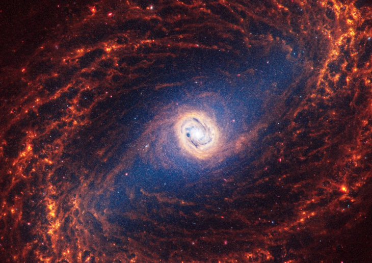Cách Trái đất khoảng 32 triệu năm ánh sáng là NGC 1433, một thiên hà xoắn ốc với trung tâm sáng rực rỡ - Hình ảnh: NASA, ESA, CSA,
