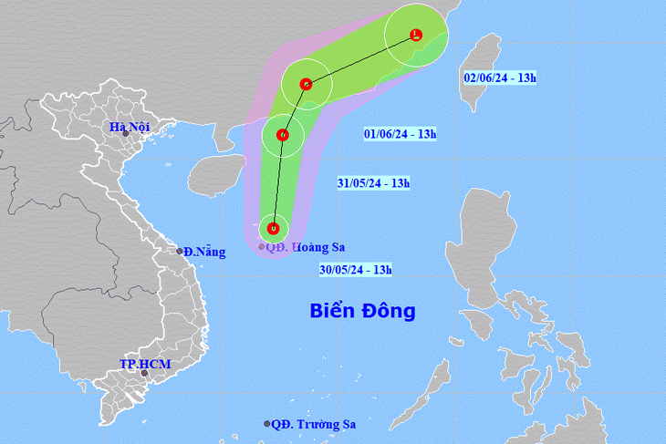 Vị trí và hướng di chuyển áp thấp nhiệt đới - Ảnh: NCHMF