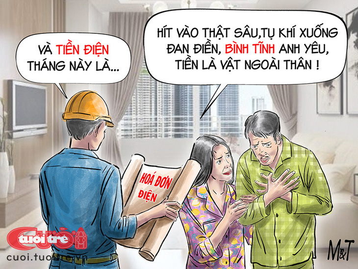 Vận khí công đối mặt hóa đơn tiền điện - Tranh: Đỗ Minh Tuấn 