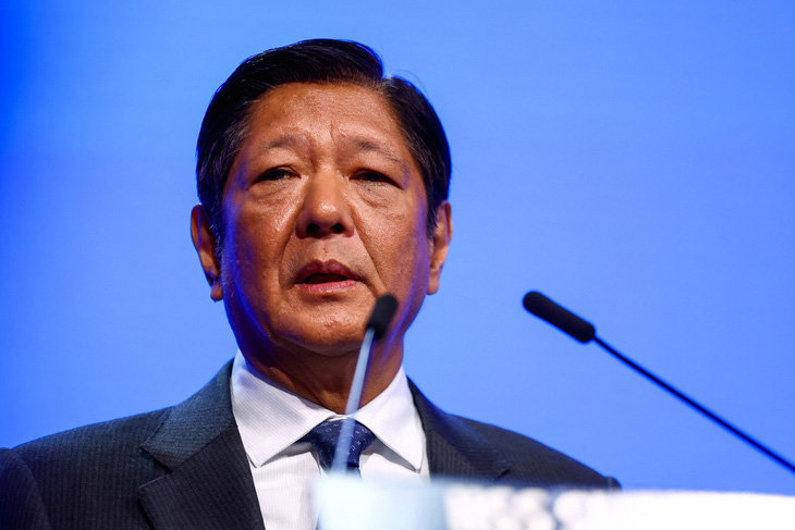 Tổng thống Philippines Ferdinand R. Marcos Jr tại Đối thoại Shangri-La ở Singapore ngày 31-5 - Ảnh: REUTERS