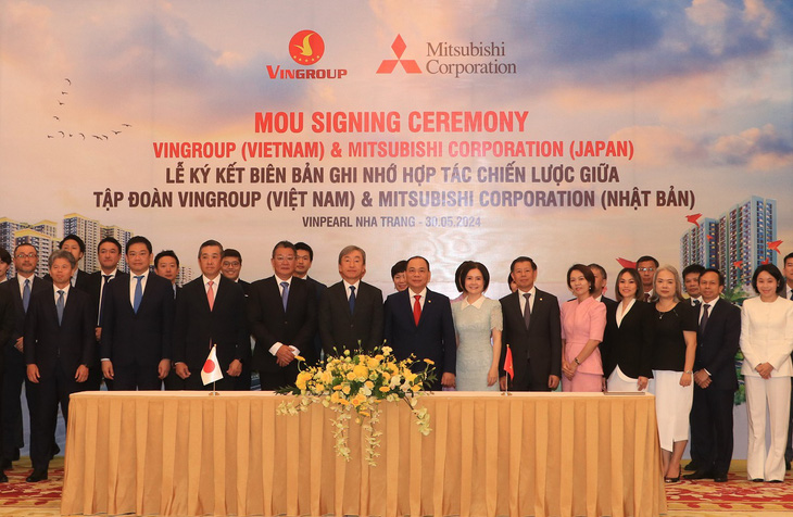 Lãnh đạo Tập đoàn Mitsubishi Corporation, Lãnh đạo Tập đoàn Vingroup và các công ty thành viên tại Lễ ký kết biên bản ghi nhớ (MoU) hợp tác chiến lược toàn diện - Ảnh: Đ.H