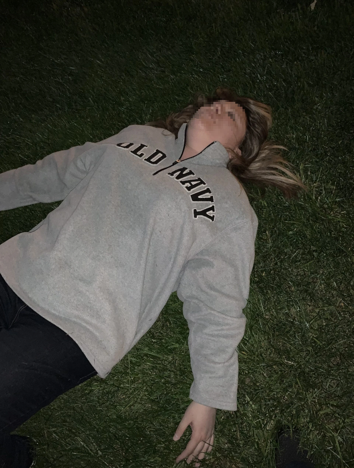Bức ảnh mẹ Jenna Gibson chụp lại khi cô ngã xuống bãi cỏ do đột quỵ - Ảnh: Jenna Gibson