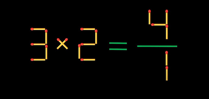Thử tài IQ: Di chuyển một que diêm để 3x2=4/1 thành phép tính đúng- Ảnh 1.
