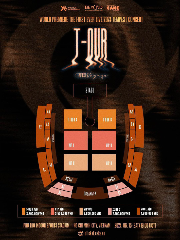 Thông tin về chỗ ngồi, giá vé của concert Tempest tại TP.HCM - Ảnh: Yuehue