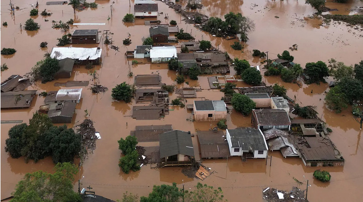 Ảnh chụp một khu vực bị ảnh hưởng bởi mưa lũ tại bang Rio Grande do Sul, Brazil ngày 3-5 - Ảnh: REUTERS