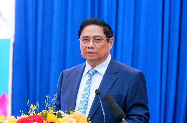 Thủ tướng Phạm Minh Chính phát biểu tại hội nghị lần thứ 3 hội đồng điều phối vùng Đông Nam Bộ - Ảnh: VIỆT DŨNG