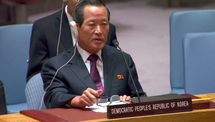 Đại sứ Kim Song của Triều Tiên tại Liên Hiệp Quốc vào tháng 8-2023 - Ảnh: REUTERS