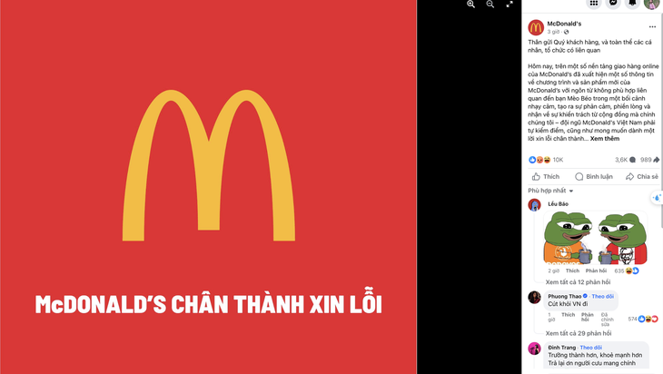 McDonald's Vietnam đăng bài xin lỗi sau quảng cáo bị "ném đá" vì phản cảm, kém duyên - Ảnh: Chụp màn hình