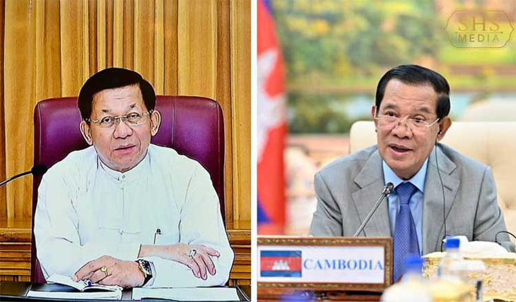 Chủ tịch Thượng viện Campuchia Hun Sen có cuộc họp trực tuyến với Thống tướng Min Aung Hlaing của Myanmar ngày 7-5 - Ảnh: Khmer Times