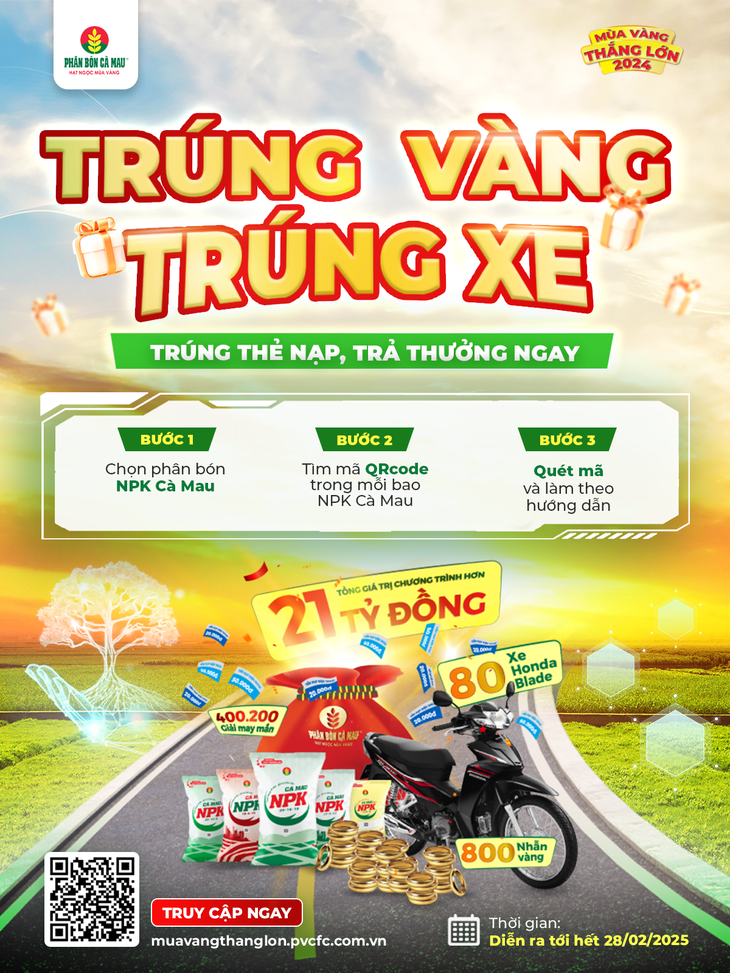 Mùa Vàng Thắng Lớn 2024: Trúng vàng, trúng xe, trúng thẻ nạp điện thoại trả thưởng ngay