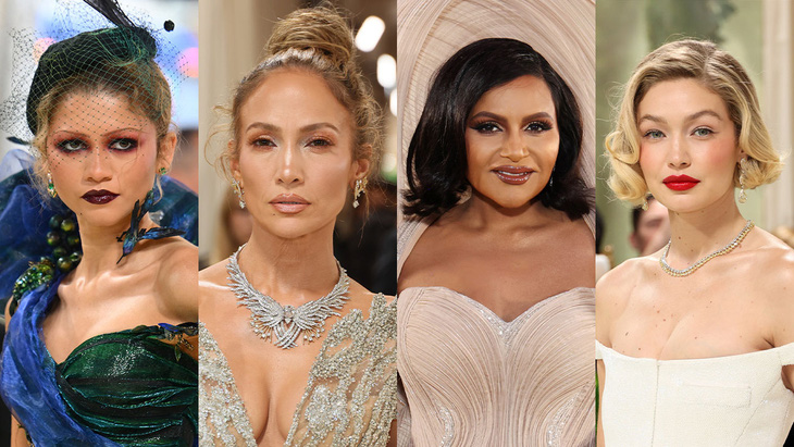 From left to right: Zendaya, Jennifer Lopez, Mindy Kaling and Gigi Hadid at the 2024 Met Gala red carpet - Photo: The Hollywood Reporter