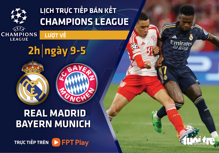 Lịch trực tiếp Champions League: Real Madrid đấu Bayern Munich