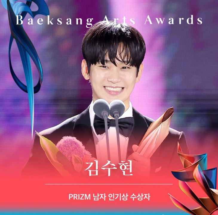 Kim Soo Hyun giành giải Nam diễn viên được yêu thích do khán giả bình chọn tại Baeksang 2024