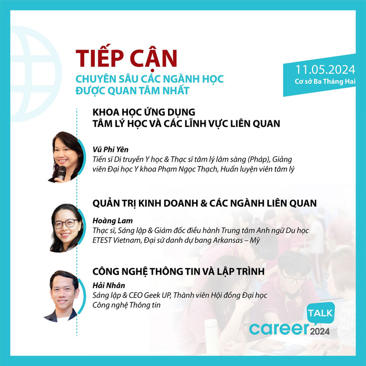 Các chủ đề được chia sẻ bởi chuyên gia tại hội thảo ‘Career Talk’ ngày 11-5 tại Trường Quốc tế Việt Úc (VAS)