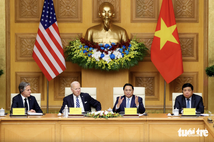 Tổng thống Mỹ Joe Biden cùng Thủ tướng Phạm Minh Chính dự Hội nghị cấp cao Việt Nam - Mỹ về đầu tư và đổi mới sáng tạo ngày 11-9-2023 - Ảnh: NGUYỄN KHÁNH