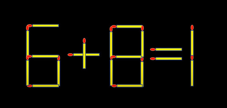 Thử tài IQ: Di chuyển hai que diêm để 6+8=1 thành phép tính đúng- Ảnh 1.