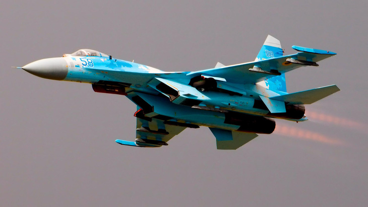 Tiêm kích Su-27 của Lực lượng Không quân Ukraine vào năm 2017 - Ảnh: THE DEFENSE POST