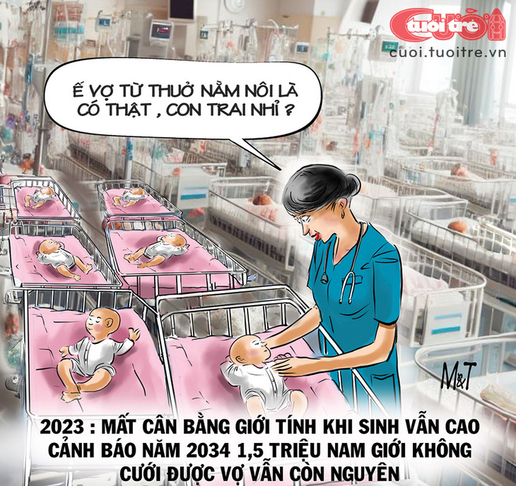 "Ế vợ từ thuở nằm nôi" do mất cân bằng giới tính - Tranh: Đỗ Minh Tuấn