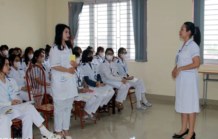 Sinh viên Trường đại học Điều dưỡng Nam Định tronh giờ lên lớp - Ảnh: TTXVN