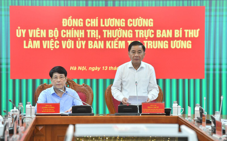 Chủ nhiệm Ủy ban Kiểm tra Trung ương Trần Cẩm Tú phát biểu tiếp thu ý kiến tại buổi làm việc - Ảnh: UBKT Trung ương