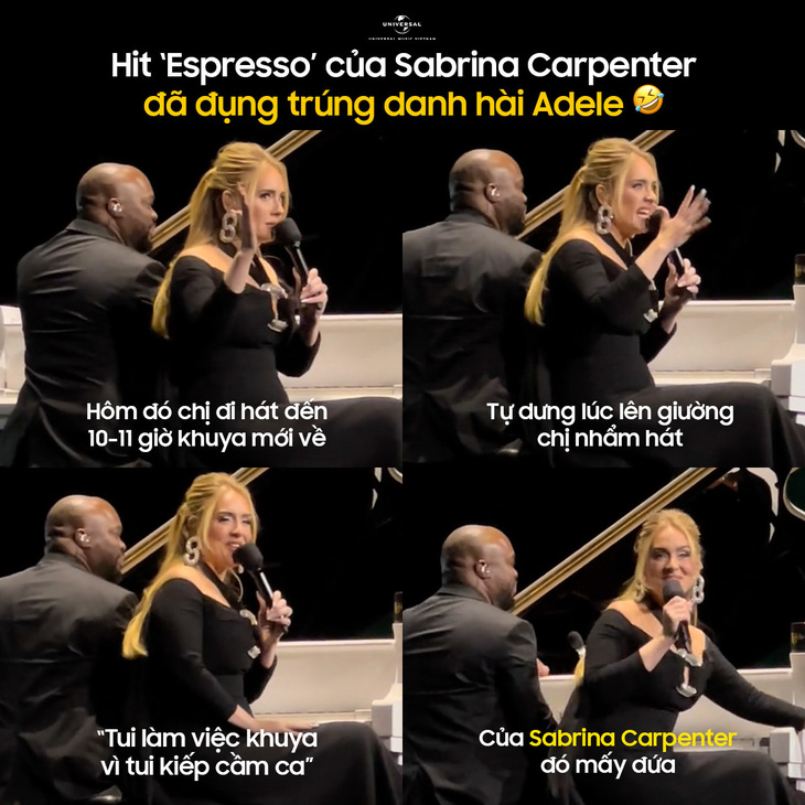 Nữ ca sĩ Adele cũng không thoát khỏi sức nóng của 'Espresso' khi giới thiệu ca khúc này trong một đêm nhạc của mình.