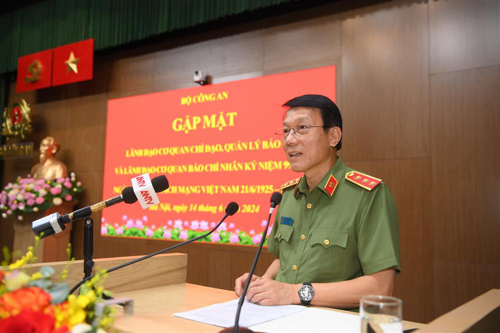 Bộ trưởng Bộ Công an Lương Tam Quang phát biểu tại buổi gặp mặt - Ảnh: Bộ Công an