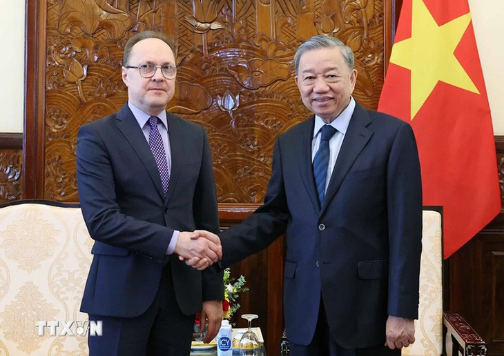 Chủ tịch nước Tô Lâm tiếp Đại sứ Nga tại Việt Nam Gennady Bezdetko - Ảnh: TTXVN