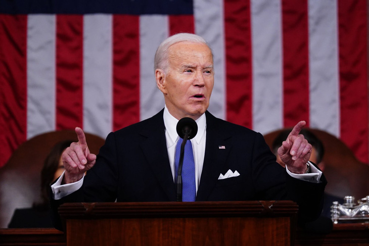 Tổng thống Mỹ Joe Biden phát biểu tại Điện Capitol, thủ đô Washington, ngày 7-3-2024 - Ảnh: EPA