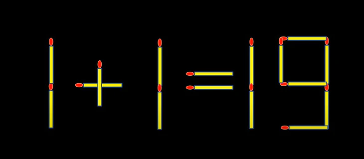 Thử tài IQ: Di chuyển hai que diêm để 1+1=19 thành phép tính đúng- Ảnh 1.