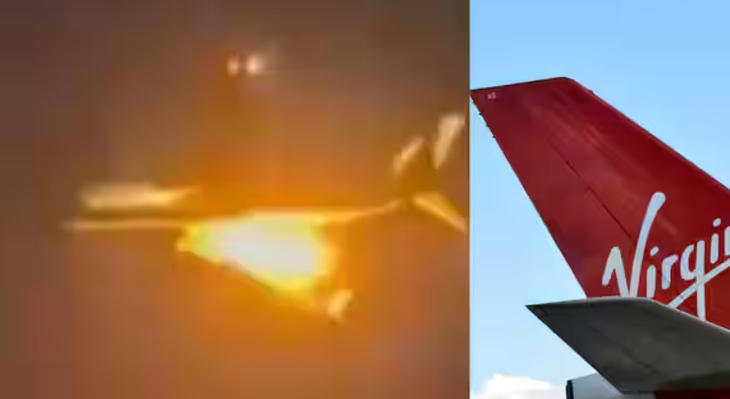 Hình ảnh động cơ máy bay của Hãng Virgin Australia bốc cháy trên bầu trời - Ảnh: TWITTER