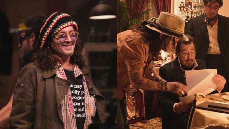 Johnny Depp (trái) trên phim trường Modi đang trao đổi công tác diễn xuất với Al Pacino - Ảnh: The Hollywood Reporter