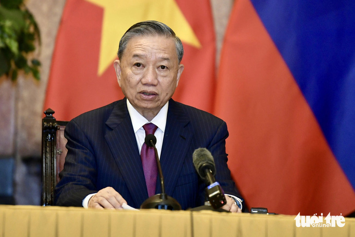 Chủ tịch nước Tô Lâm phát biểu tại cuộc gặp báo chí - Ảnh: NAM TRẦN