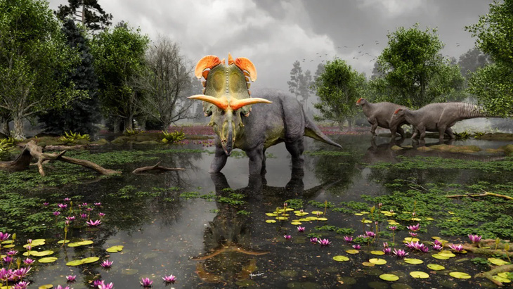 Tái tạo hình ảnh khủng long Lokiceratops - Ảnh: Fabrizio Lavezzi