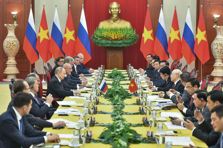Tổng bí thư Nguyễn Phú Trọng và Tổng thống Putin tại cuộc hội đàm ngày 20-6 - Ảnh: TTXVN