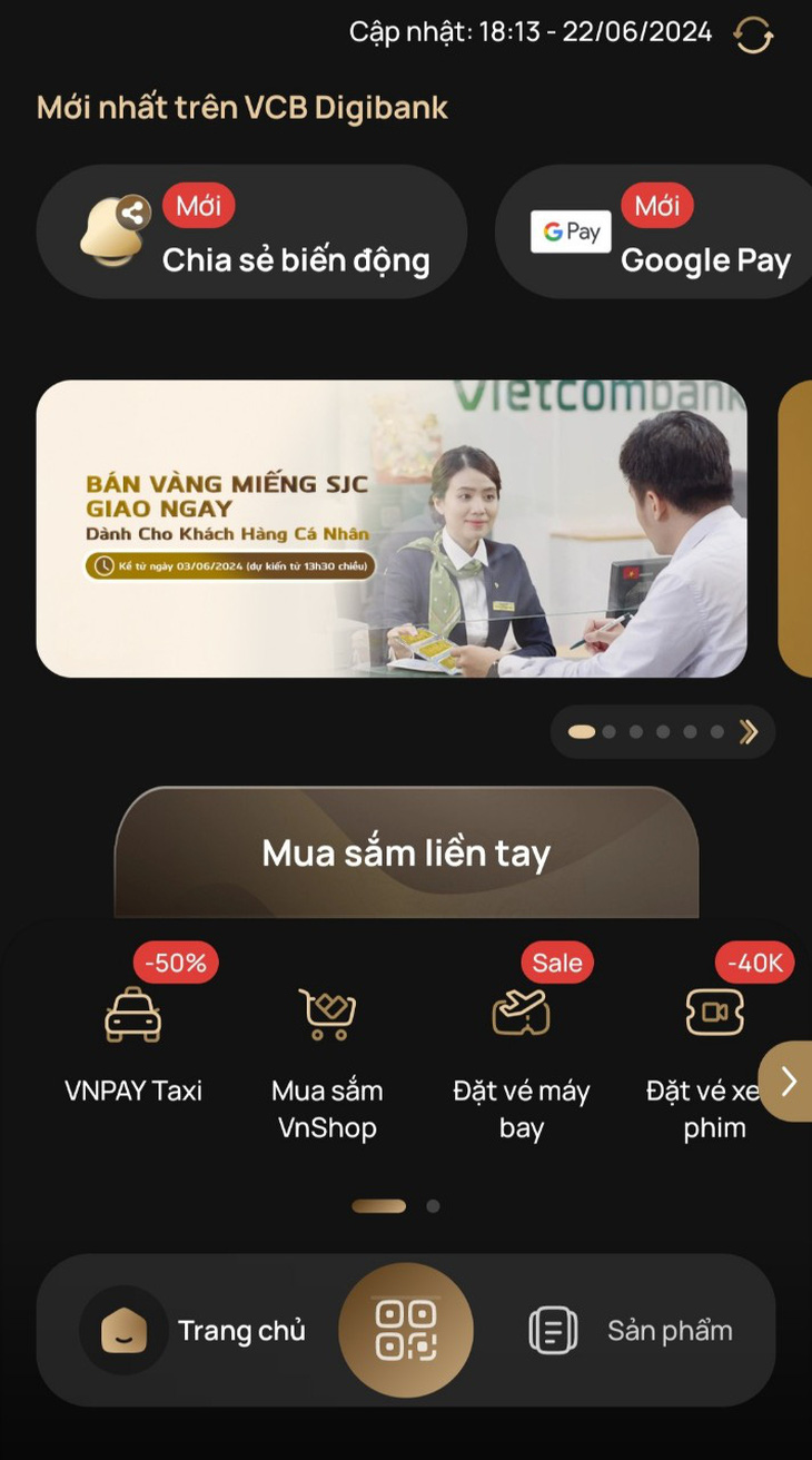 Bên cạnh các tính năng hiện hữu, sắp tới Vietcombank sẽ bán vàng qua app - Ảnh chụp màn hình