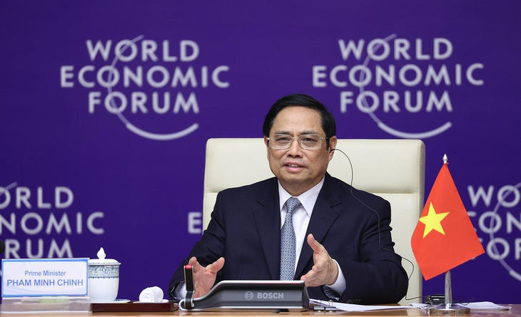 Thủ tướng Phạm Minh Chính trong một sự kiện với WEF năm 2021 - Ảnh: TTXVN