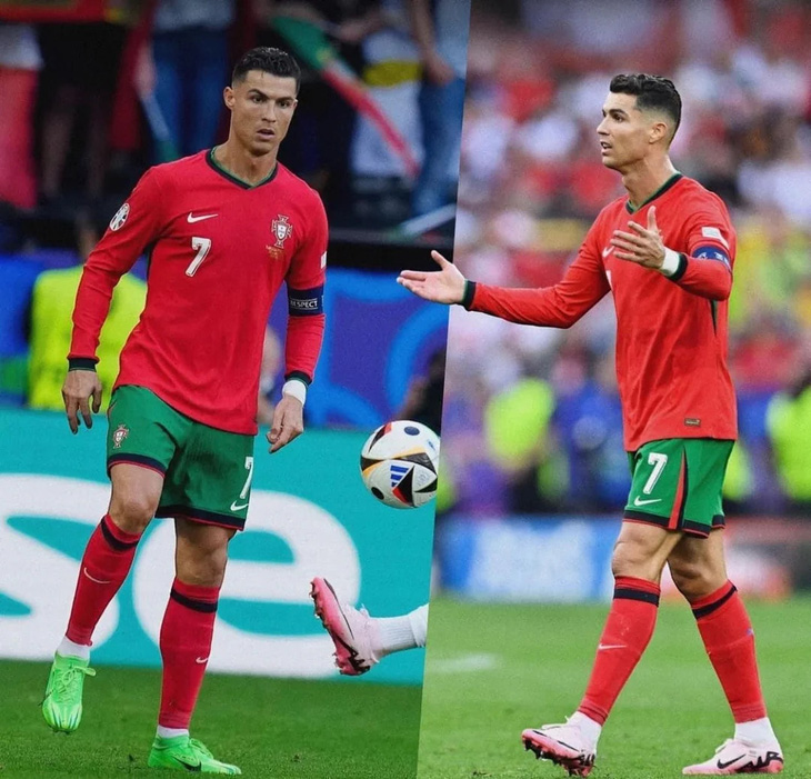 Cristiano Ronaldo mang hai đôi giày khác nhau trong trận tuyển Bồ Đào Nha thắng Thổ Nhĩ Kỳ 3-0 tại Euro 2024