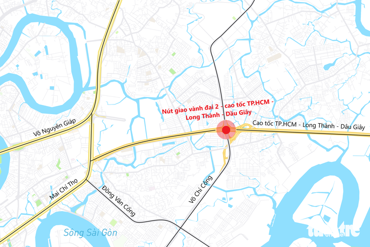 Vị trí khu vực các tiểu đảo nút giao vành đai 2 - cao tốc TP.HCM - Long Thành - Dầu Giây (TP Thủ Đức) - Đồ họa: PHƯƠNG NHI