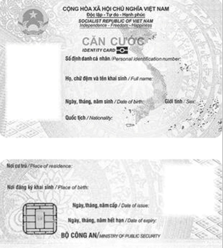 Mặt trước và sau của mẫu thẻ căn cước cấp cho công dân từ đủ 6 tuổi trở lên được sử dụng từ ngày 1-7 - Ảnh: Công an cung cấp