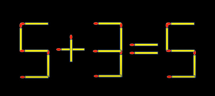 Thử tài IQ: Di chuyển hai que diêm để 5+3=5 thành phép tính đúng- Ảnh 1.