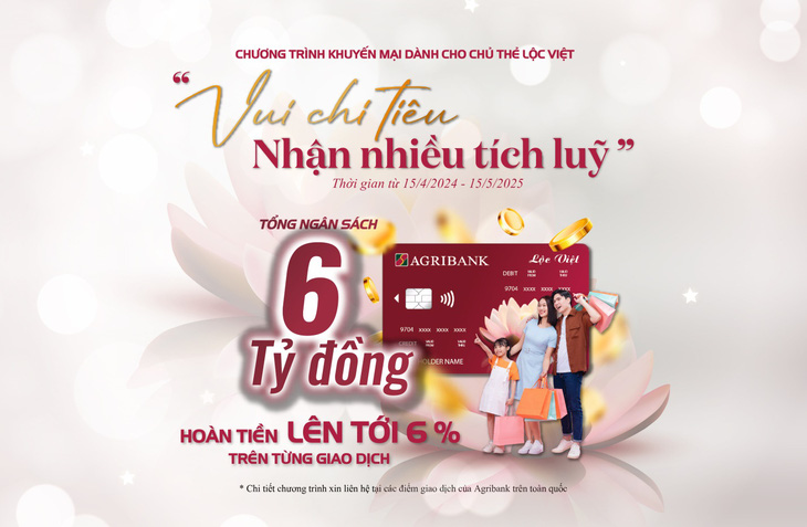 Chủ thẻ Lộc Việt của Agribank được hoàn tiền tới 500.000 đồng/tháng khi mua sắm, chi tiêu - Ảnh: CTV