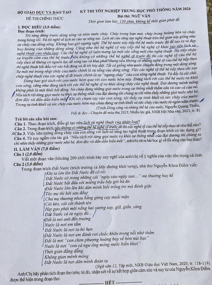 Đề thi văn ra bài Đất nước của Nguyễn Khoa Điềm- Ảnh 1.