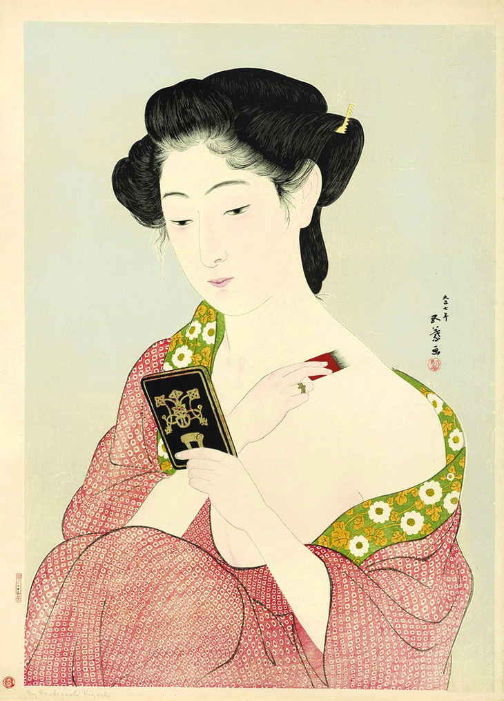 Phụ nữ dặm phấn, tranh khắc gỗ năm 1918 của Hashiguchi Goyo (1880-1921). Ảnh: Etsy