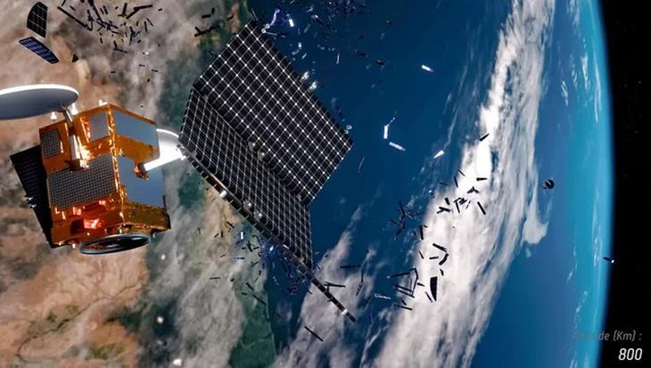 Mô phỏng sự cố một vệ tinh nổ tung trên quỹ đạo Trái Đất - Ảnh: ESA