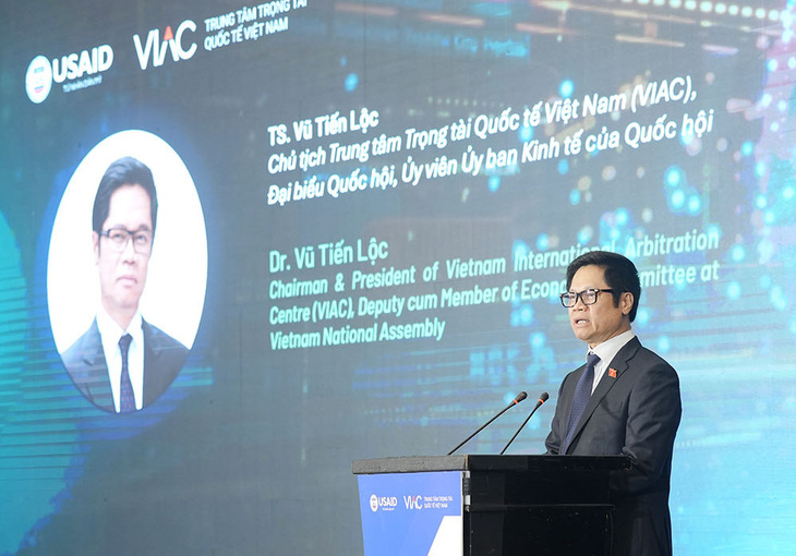 Ông Vũ Tiến Lộc, chủ tịch VIAC, cho rằng việc ra mắt hoạt động trọng tài điện tử sẽ hỗ trợ các doanh nghiệp ứng phó nhanh với những tranh chấp thương mại - Ảnh: B.NGỌC