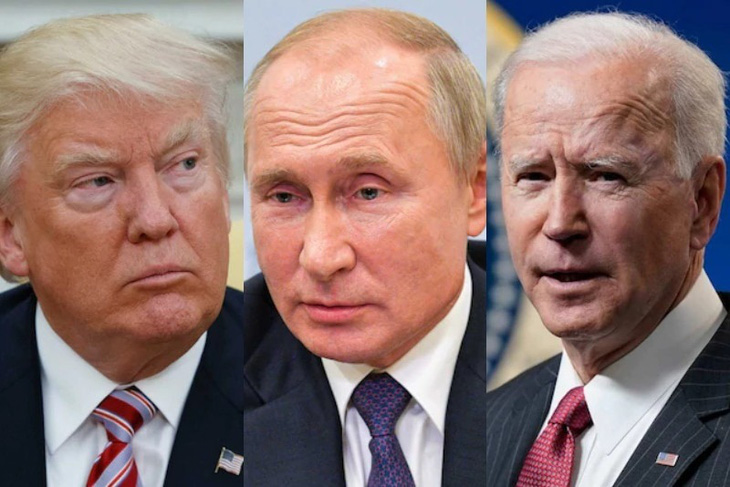(Từ trái sang) Cựu tổng thống Mỹ Donald Trump, Tổng thống Nga Vladimir Putin, và Tổng thống Mỹ Joe Biden - Ảnh: ABC/REUTERS