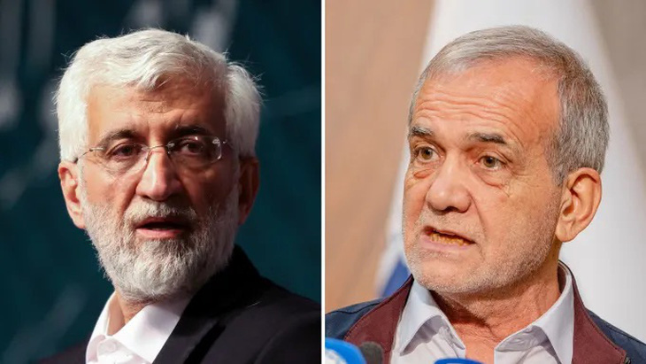 Hai ứng viên tổng thống Iran: ông Saeed Jalili (trái) và ông Masoud Pezeshkian - Ảnh: CNN/GETTY IMAGES