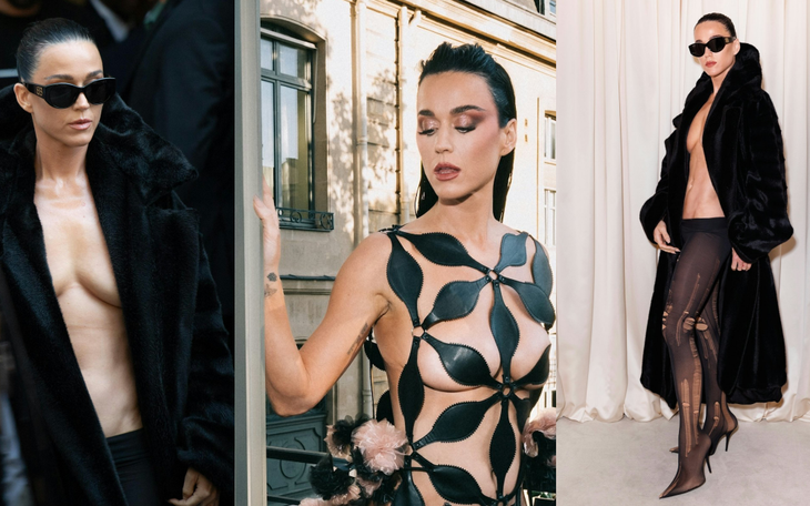 Katy Perry gây sốc khi cởi trần xem show thời trang