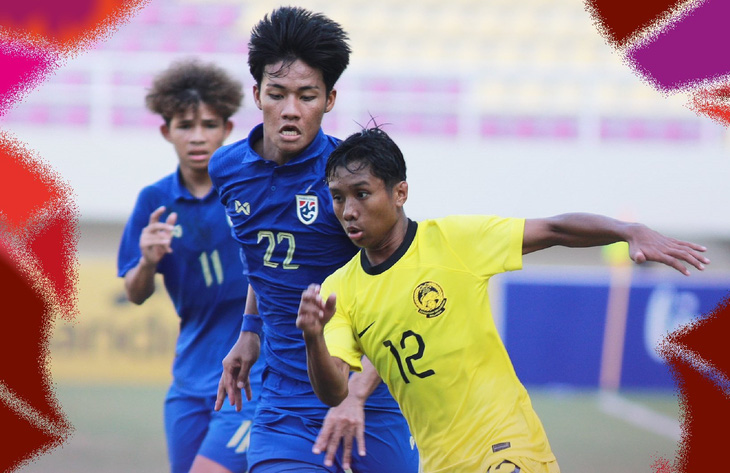U16 Thái Lan (áo xanh) suýt thua U16 Malaysia - Ảnh: FAM