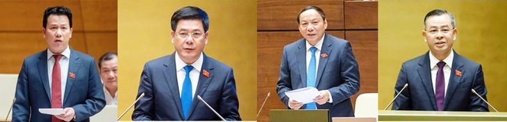 Từ trái qua phải: Bộ trưởng Đặng Quốc Khánh, Bộ trưởng Nguyễn Hồng Diên, Bộ trưởng Nguyễn Văn Hùng và Tổng Kiểm toán Nhà nước Ngô Văn Tuấn